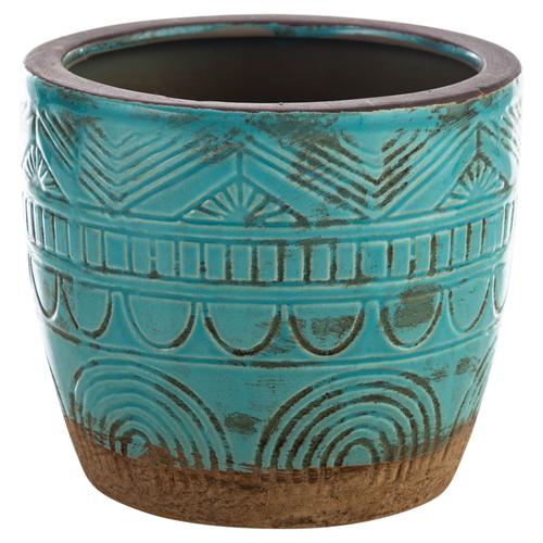  ISLAND BLUE ESKİTME SERAMİK VAZO 15X13 CM