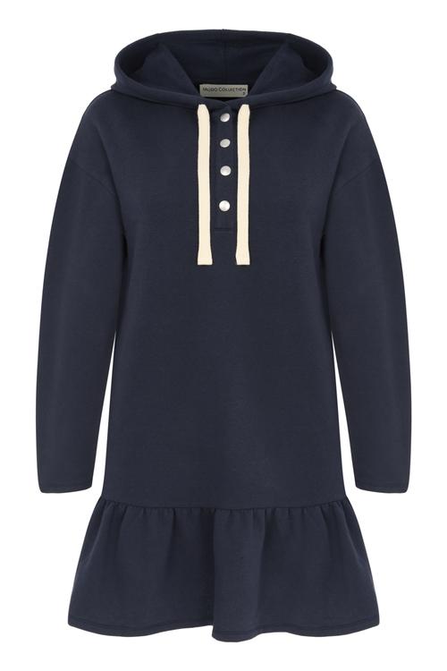  KAPÜŞONLU PİLELİ ÖRME MİNİ ELBİSE