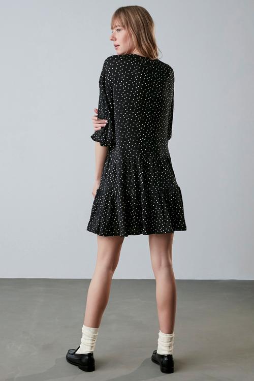  PUANTİYE DESENLİ MİNİ ELBİSE