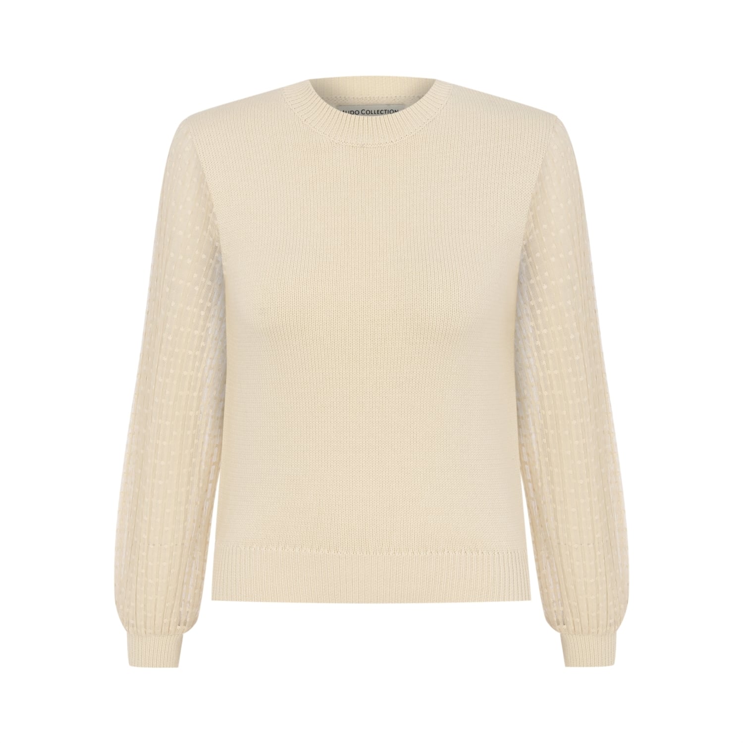 BİS YAKA KOLLARI TÜL DETAYLI TRİKO KAZAK