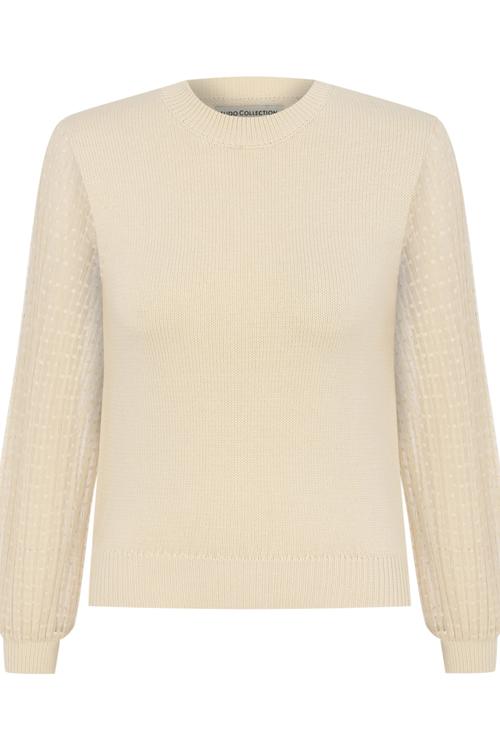  BİS YAKA KOLLARI TÜL DETAYLI TRİKO KAZAK