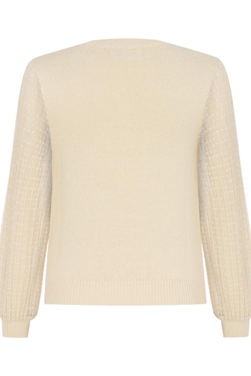  BİS YAKA KOLLARI TÜL DETAYLI TRİKO KAZAK