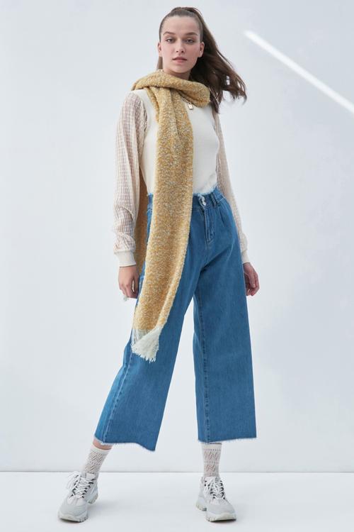  BİS YAKA KOLLARI TÜL DETAYLI TRİKO KAZAK