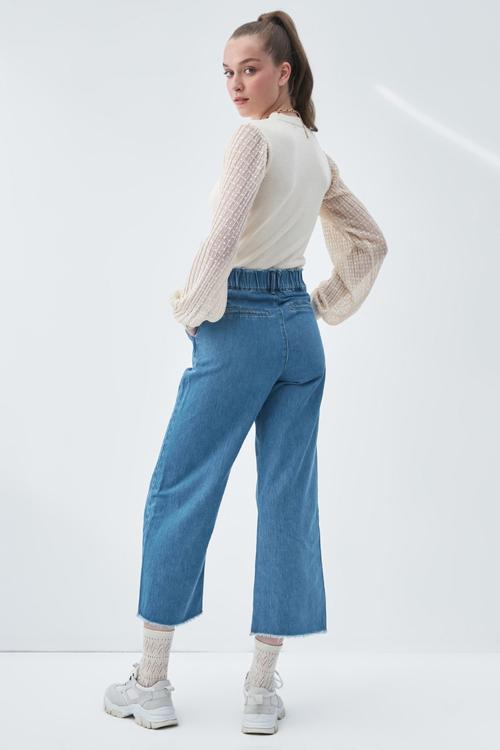  BİS YAKA KOLLARI TÜL DETAYLI TRİKO KAZAK