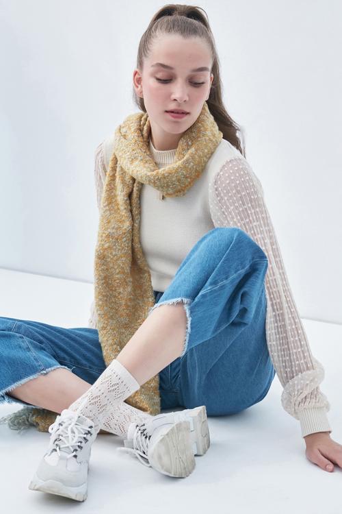  BİS YAKA KOLLARI TÜL DETAYLI TRİKO KAZAK