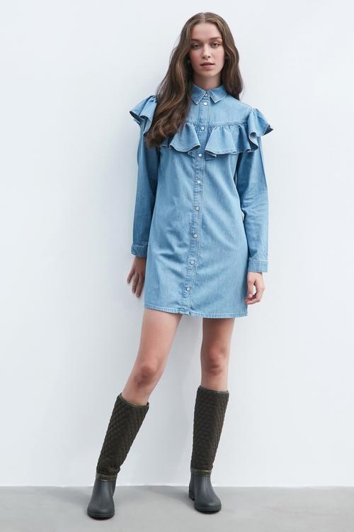  FIRFIRLI MİNİ KOT ELBİSE