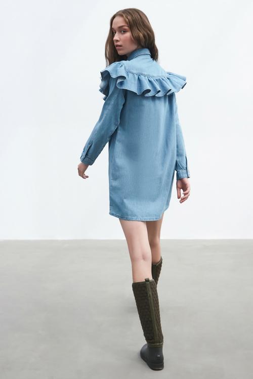  FIRFIRLI MİNİ KOT ELBİSE