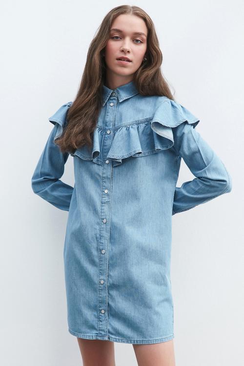  FIRFIRLI MİNİ KOT ELBİSE