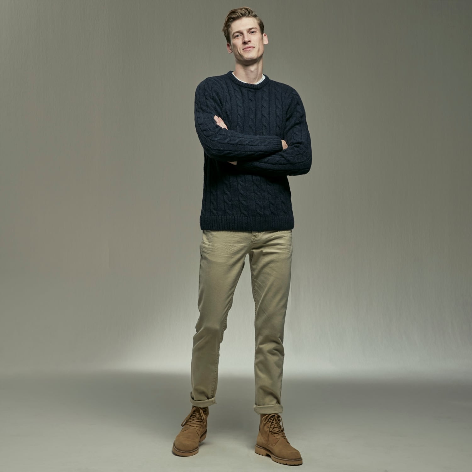 BİSİKLET YAKA ÖRGÜ DETAYLI KAZAK