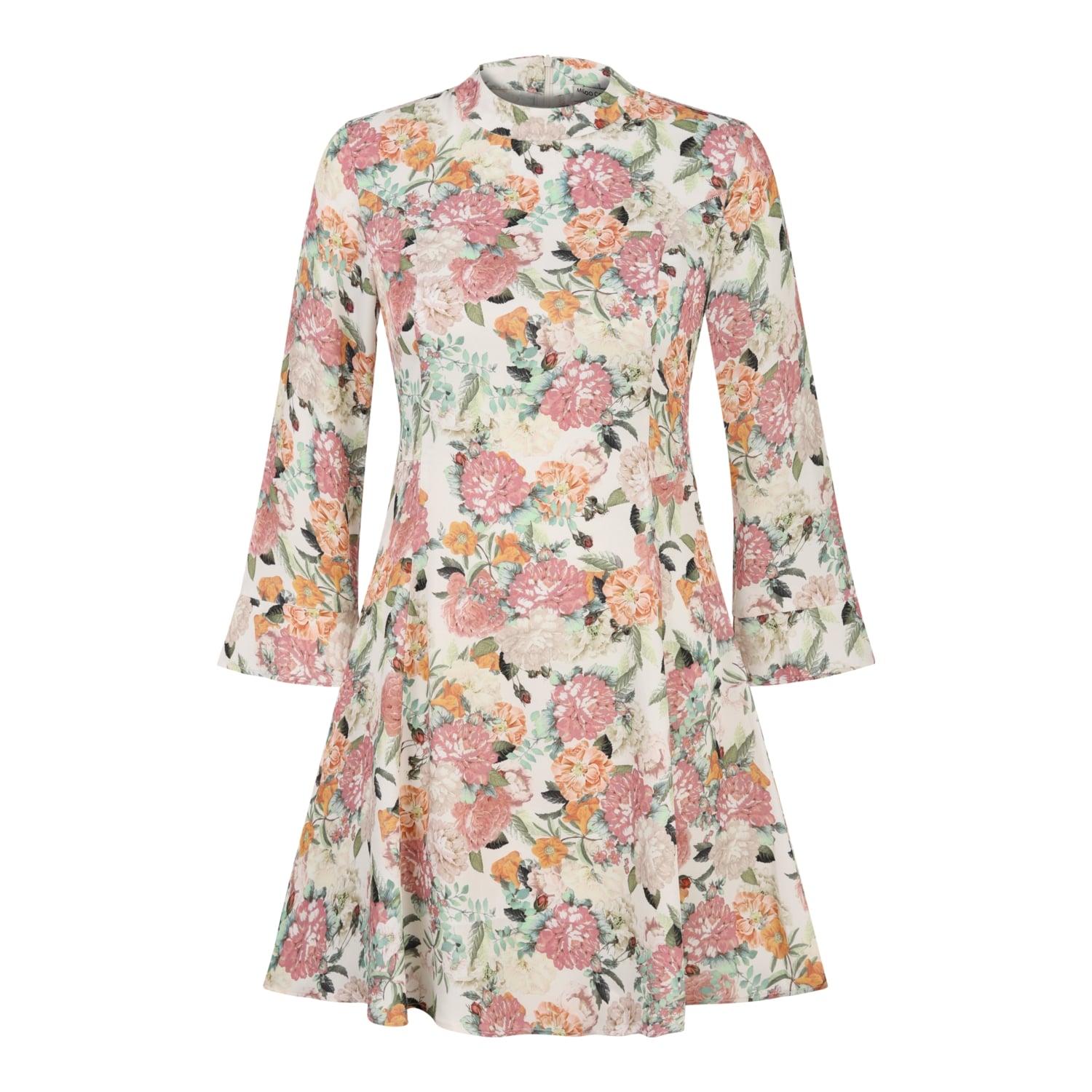 ÇİÇEK DESENLİ KOLLARI VOLANLI MİNİ KLOŞ ELBİSE