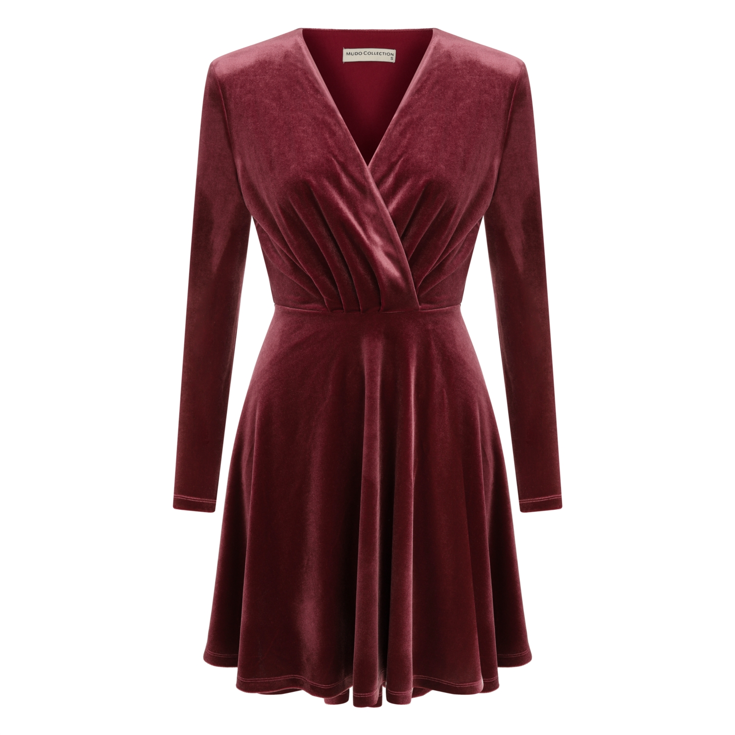 KRUVAZE YAKA KADİFE MİNİ KLOŞ ELBİSE