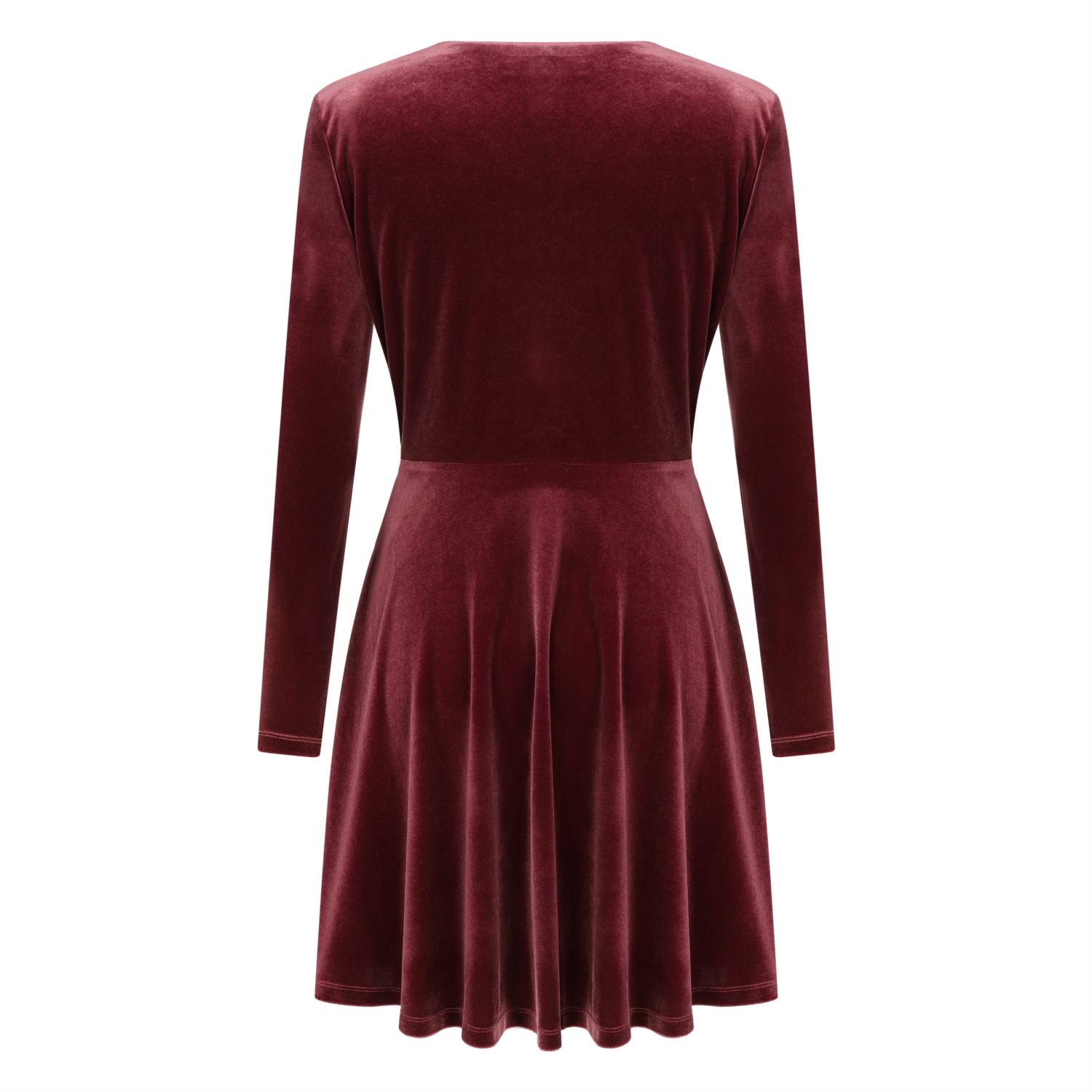 KRUVAZE YAKA KADİFE MİNİ KLOŞ ELBİSE