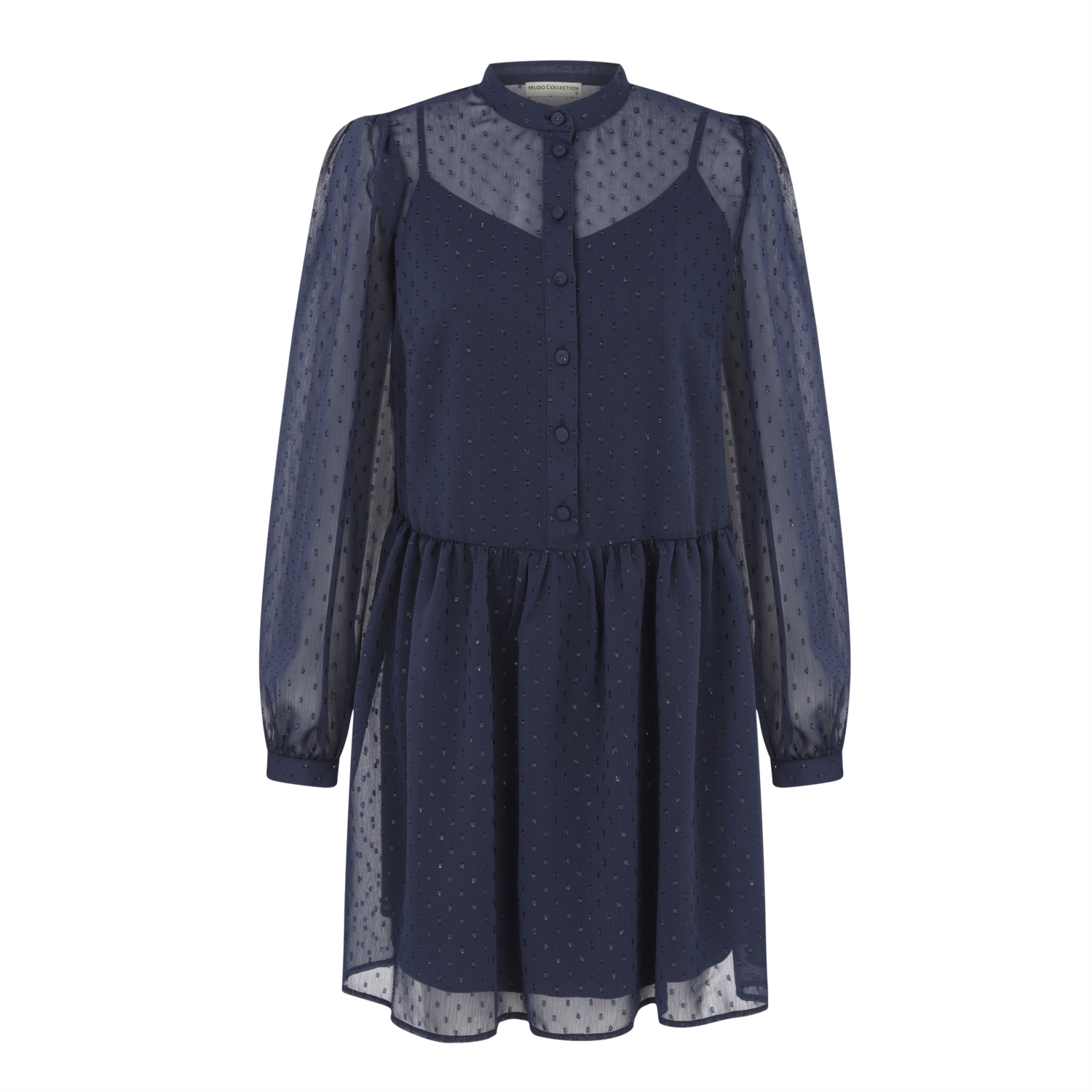 TAŞ İŞLEMELİ UZUN KOLLU MİNİ ŞİFON ELBİSE