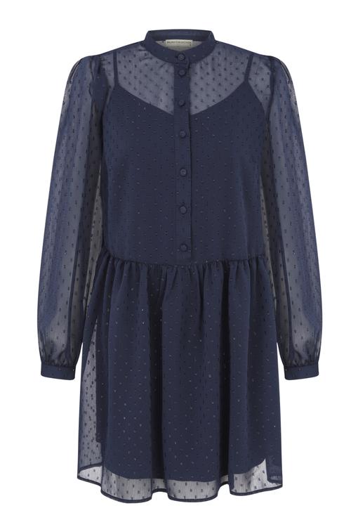  TAŞ İŞLEMELİ UZUN KOLLU MİNİ ŞİFON ELBİSE