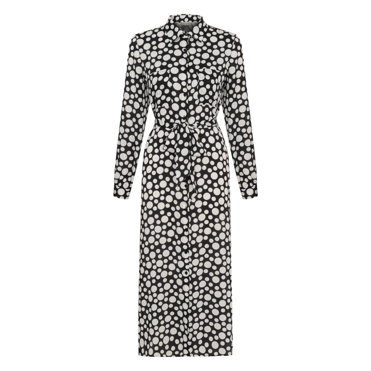 PUANTİYE DESENLİ UZUN KOLLU MİDİ GÖMLEK ELBİSE