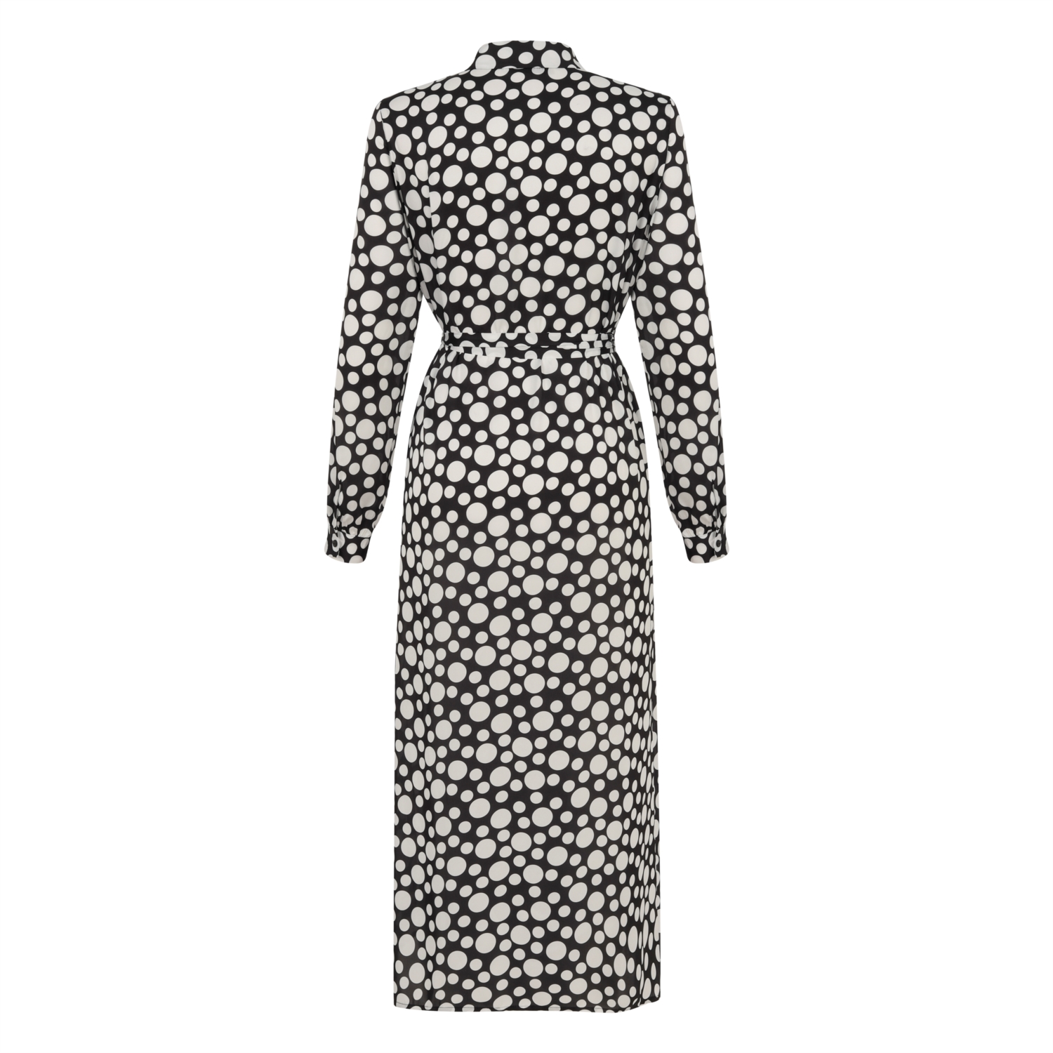 PUANTİYE DESENLİ UZUN KOLLU MİDİ GÖMLEK ELBİSE