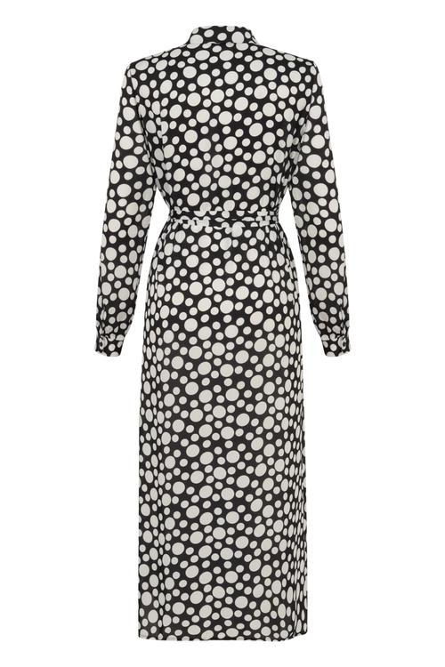  PUANTİYE DESENLİ UZUN KOLLU MİDİ GÖMLEK ELBİSE