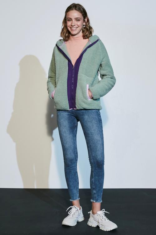  SUNİ YÜNLÜ RENKLİ FERMUARLI SWEATSHIRT