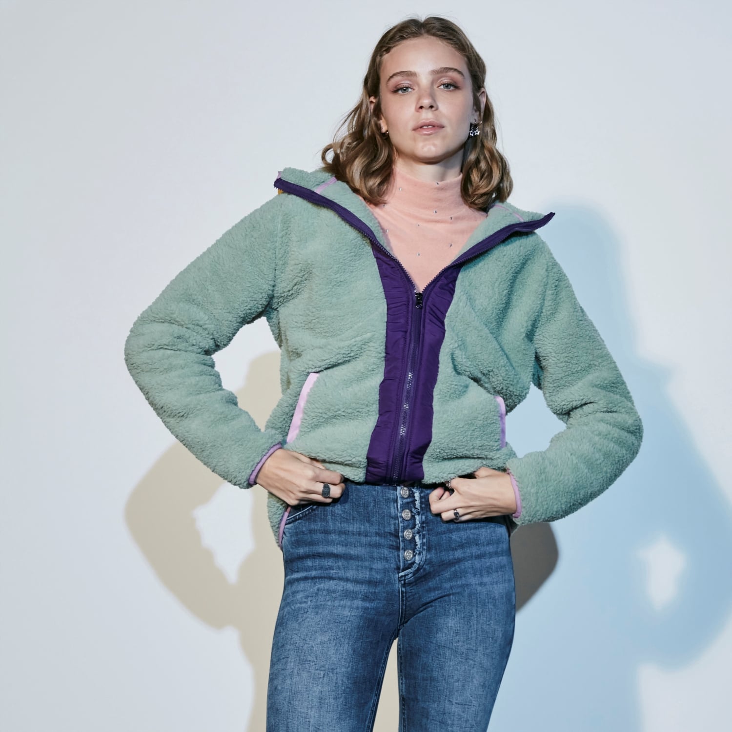 SUNİ YÜNLÜ RENKLİ FERMUARLI SWEATSHIRT