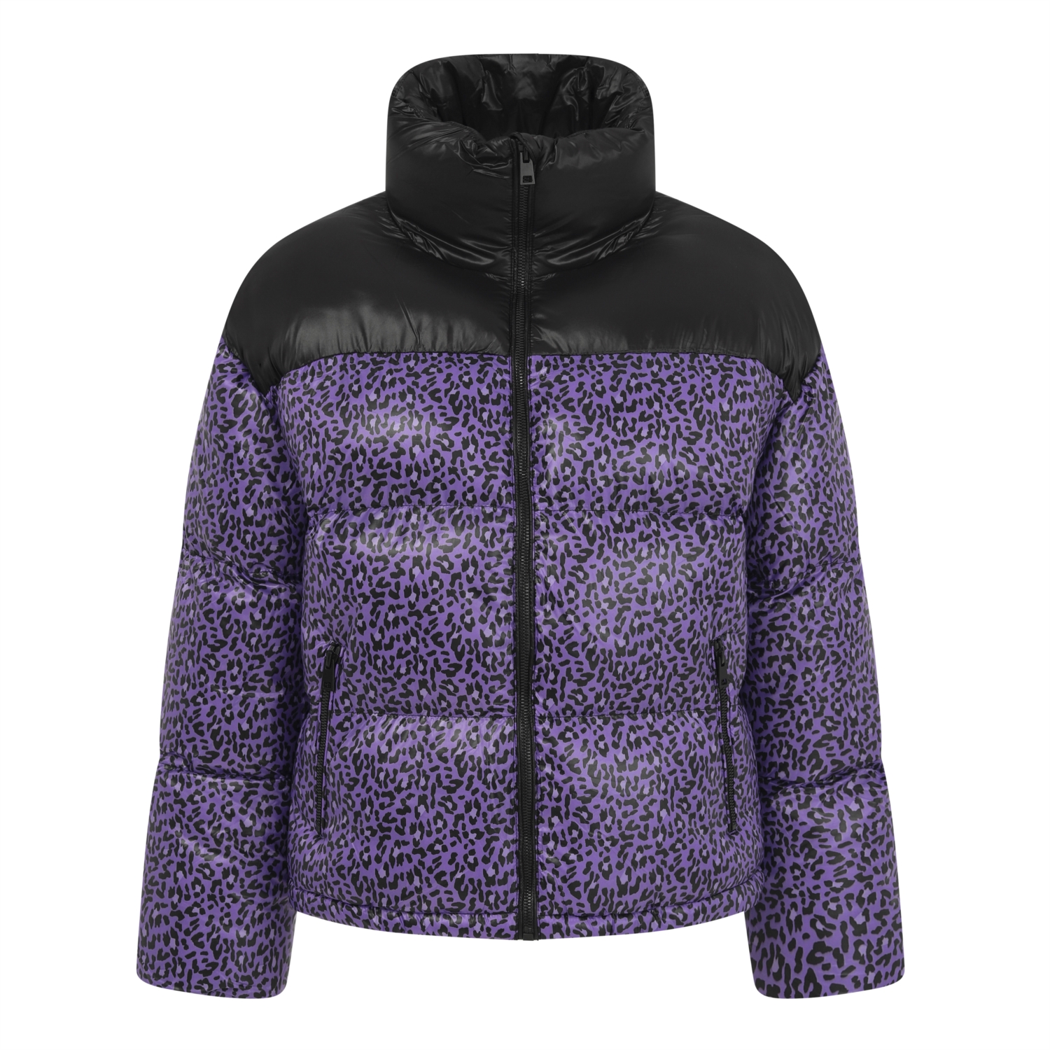 DİK YAKA LEOPAR DESENLİ PUFFER ŞİŞME MONT