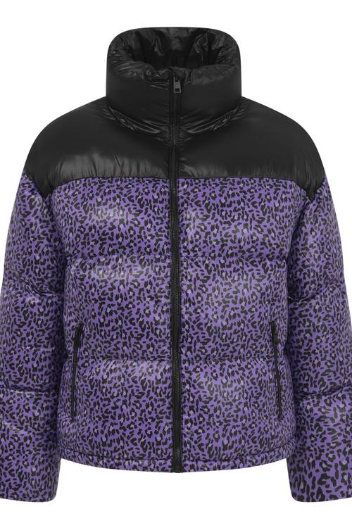  DİK YAKA LEOPAR DESENLİ PUFFER ŞİŞME MONT