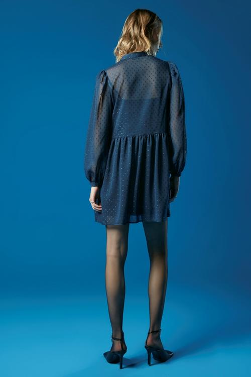  TAŞ İŞLEMELİ UZUN KOLLU MİNİ ŞİFON ELBİSE