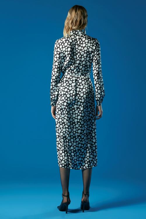  PUANTİYE DESENLİ UZUN KOLLU MİDİ GÖMLEK ELBİSE