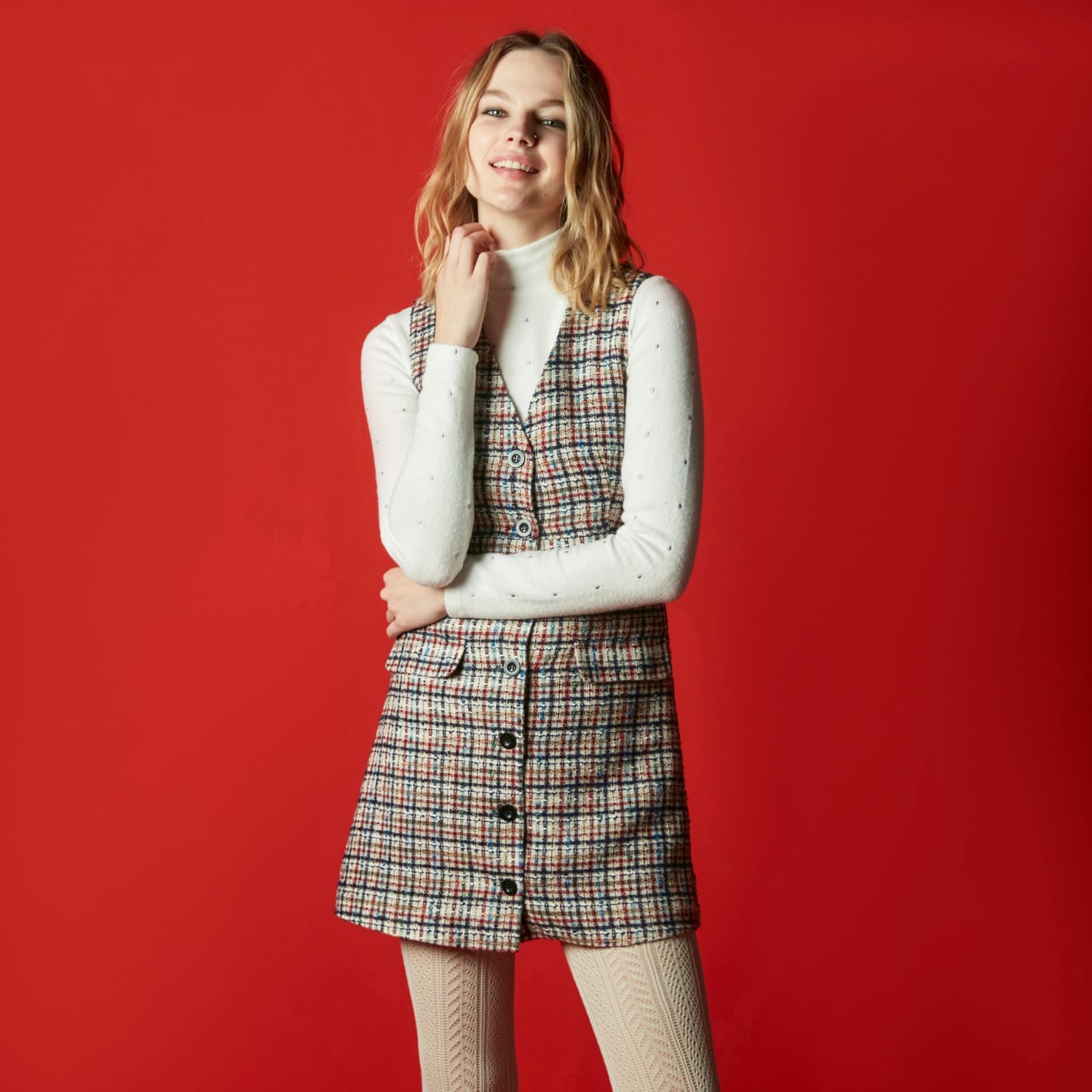 EKOSELİ KOLSUZ V YAKA MİNİ JİLE ELBİSE