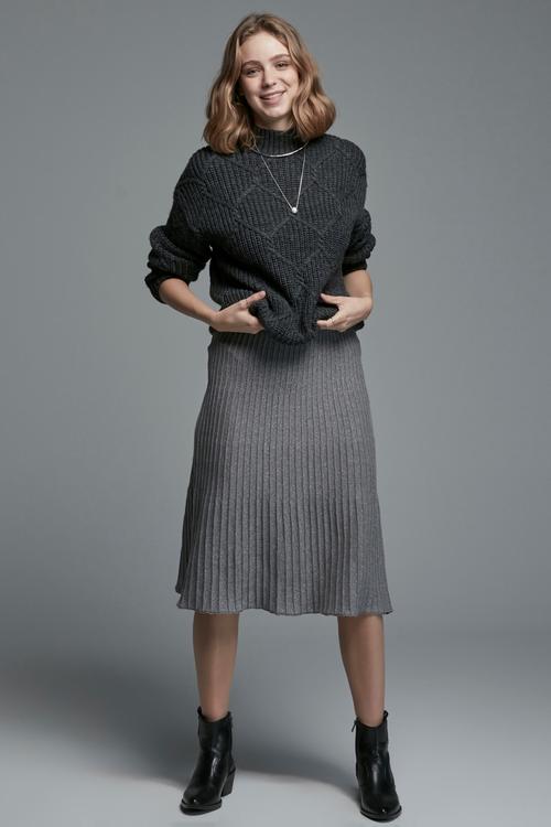  PİLELİ MİDİ BOY PAMUKLU TRİKO ETEK