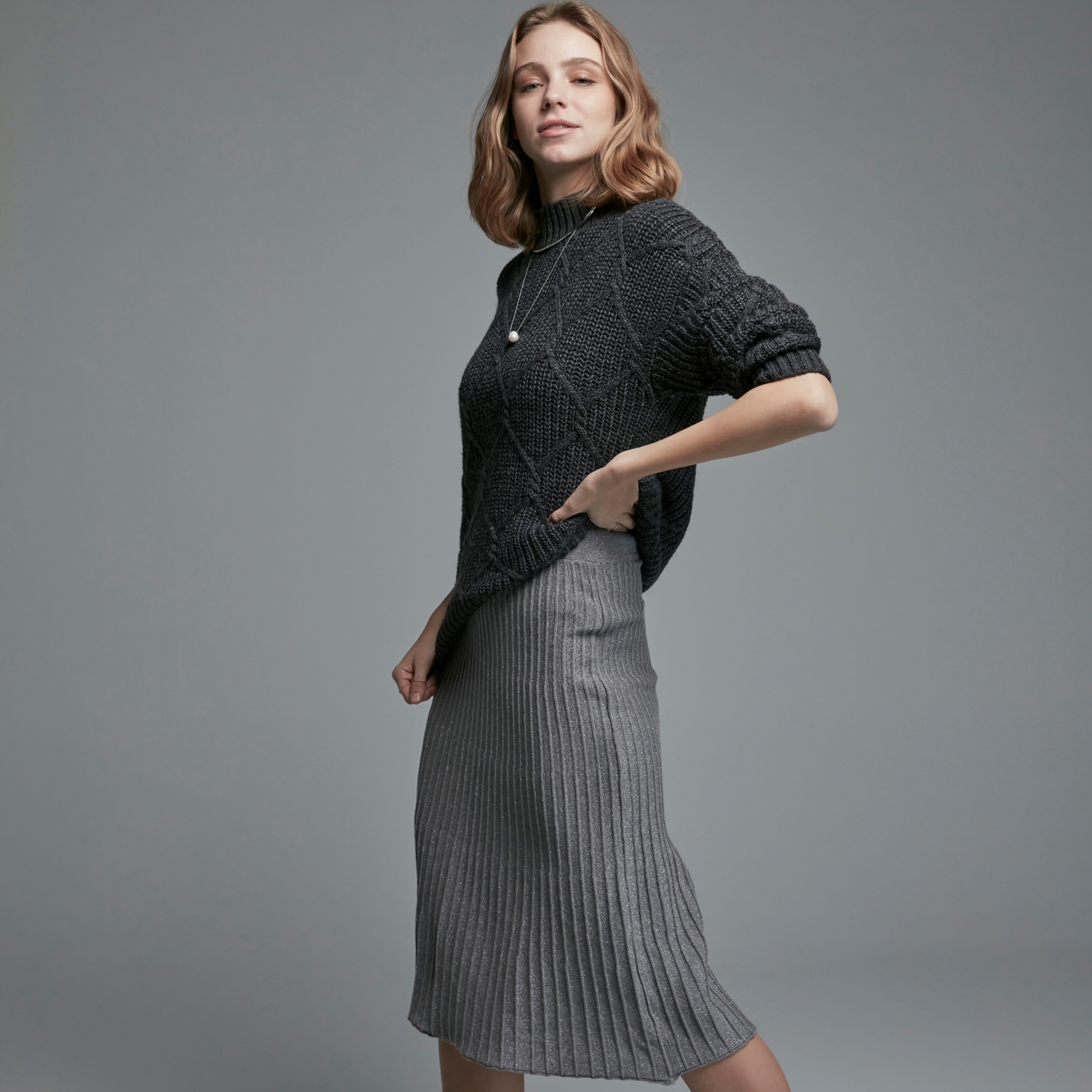 PİLELİ MİDİ BOY PAMUKLU TRİKO ETEK