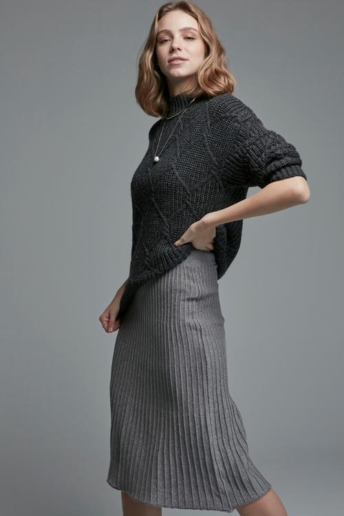  PİLELİ MİDİ BOY PAMUKLU TRİKO ETEK