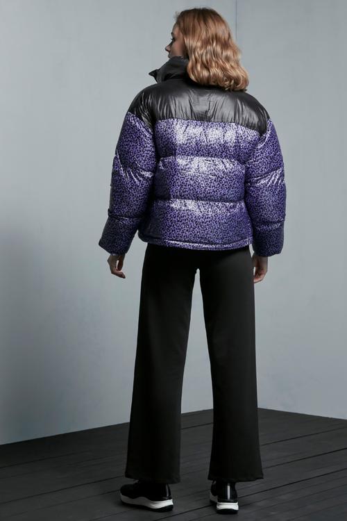  DİK YAKA LEOPAR DESENLİ PUFFER ŞİŞME MONT