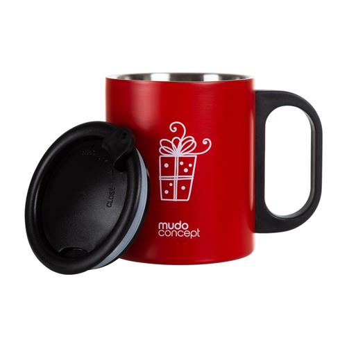  KAPAKLI ÇELİK KUPA 300 ML -  KIRMIZI