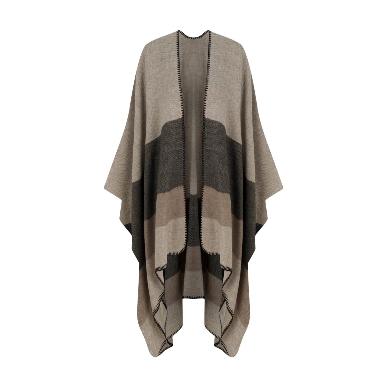 DİKİŞ DETAYLI RENK BLOKLU PANÇO ŞAL