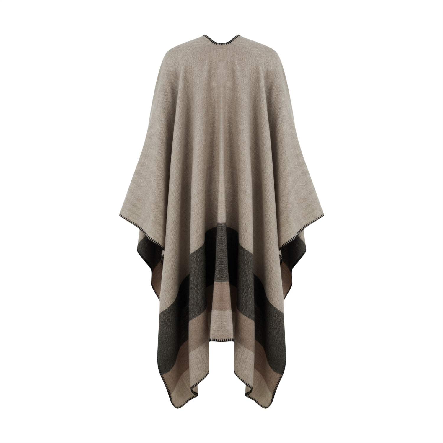 DİKİŞ DETAYLI RENK BLOKLU PANÇO ŞAL