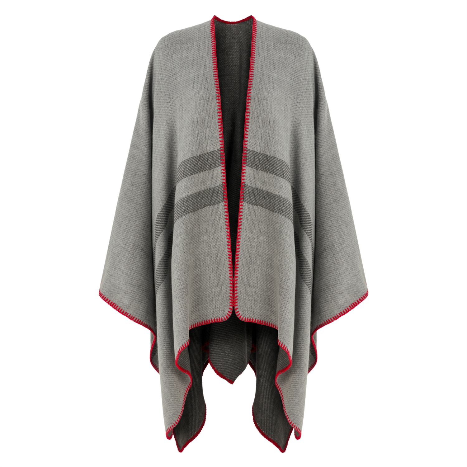 DİKİŞ DETAYLI ÇİZGİLİ PANÇO ŞAL