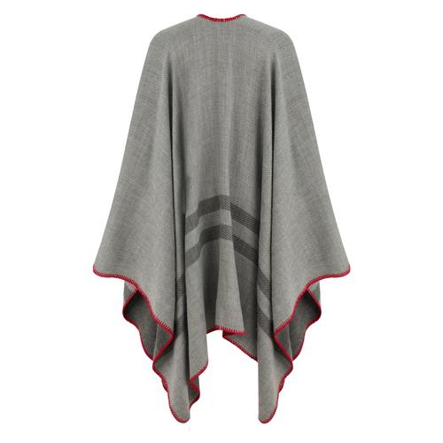  DİKİŞ DETAYLI ÇİZGİLİ PANÇO ŞAL