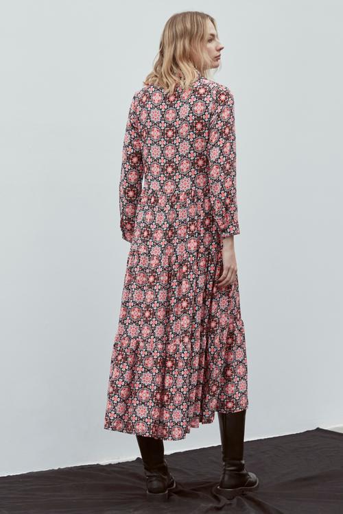  ETNİK DESENLİ UZUN KLOŞ ELBİSE