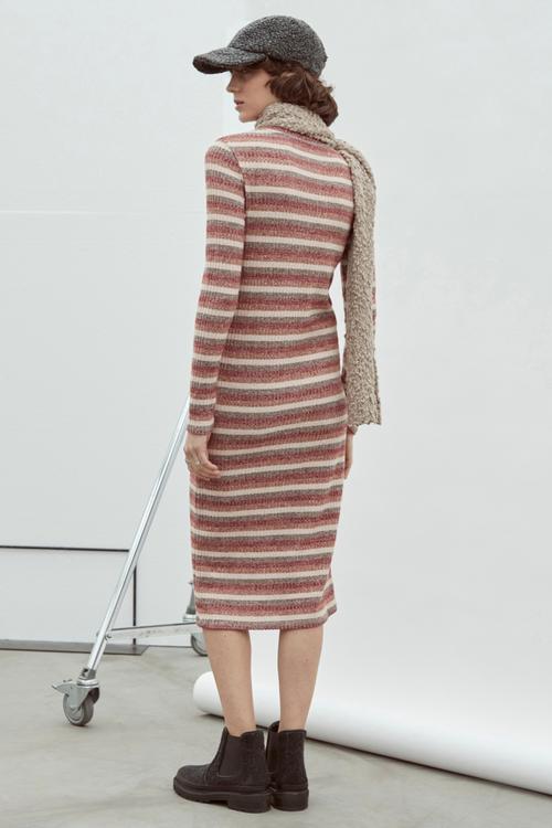  ÇİZGİLİ UZUN KOLLU TRİKO KALEM ELBİSE