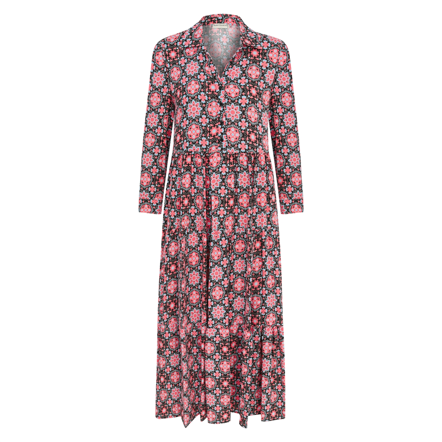 ETNİK DESENLİ UZUN KLOŞ ELBİSE