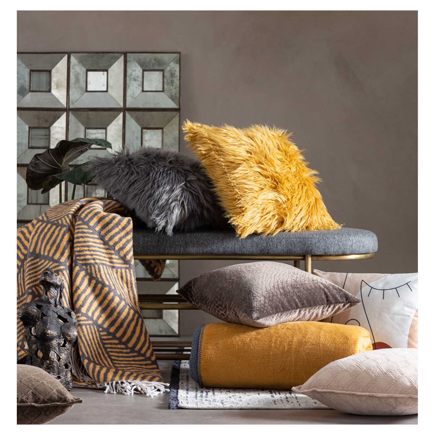 ETNİK JAKARLI SCOTCH BATTANİYE GRİ SARI 200X220CM