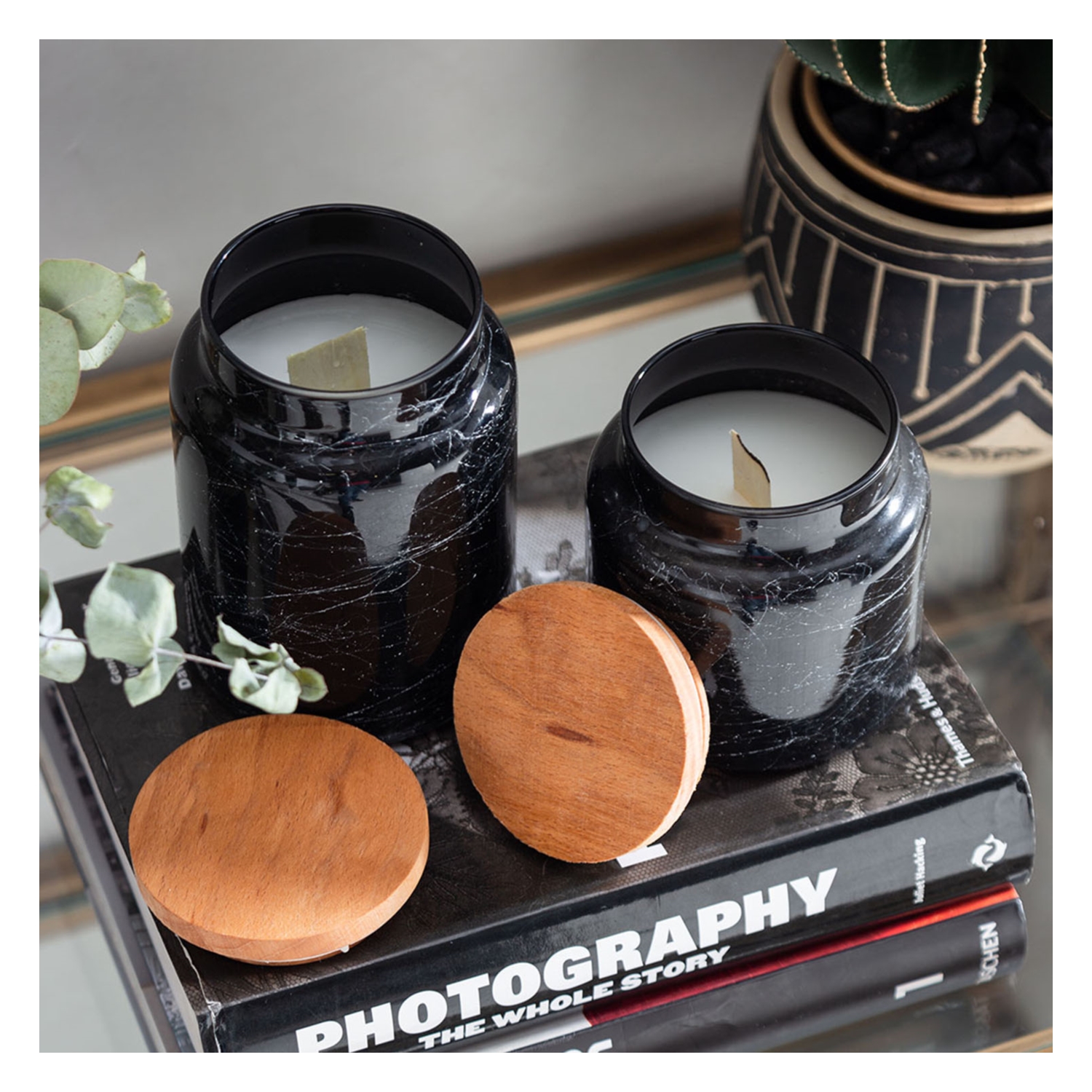 MARBLE AHŞAP KAPAKLI KAVANOZ MUM 8X14CM