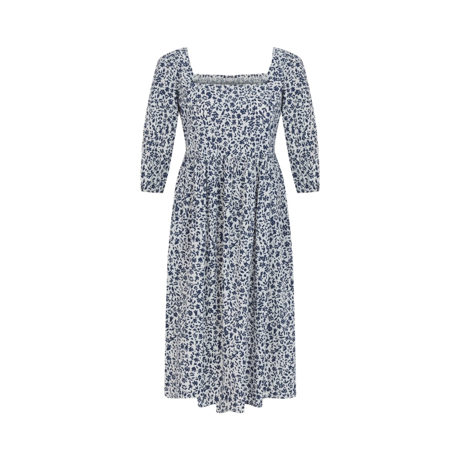 ÇİÇEK DESENLİ BALON KOL A KESİM MİDİ ELBİSE