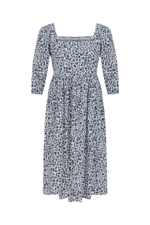  ÇİÇEK DESENLİ BALON KOL A KESİM MİDİ ELBİSE