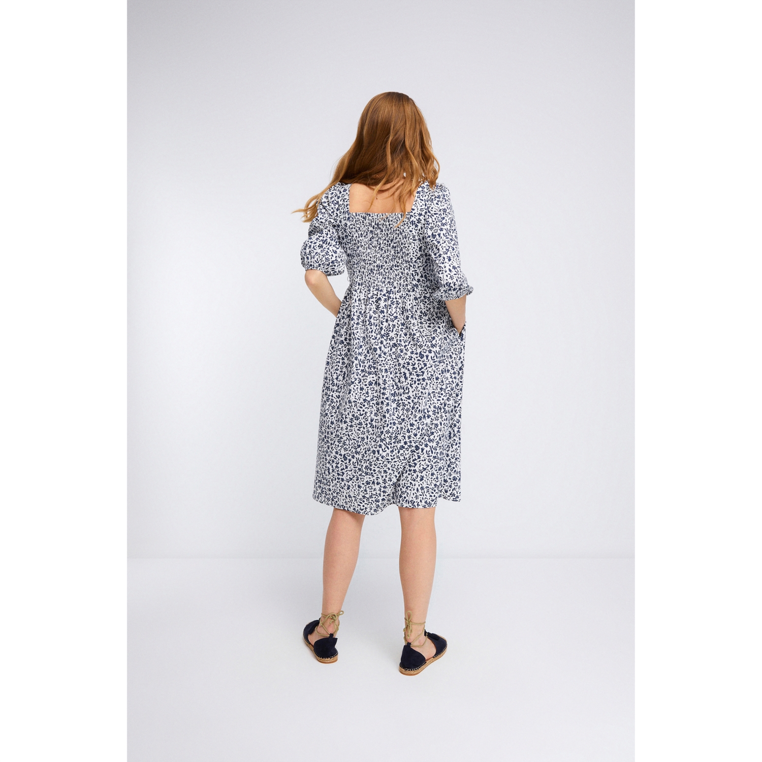 ÇİÇEK DESENLİ BALON KOL A KESİM MİDİ ELBİSE