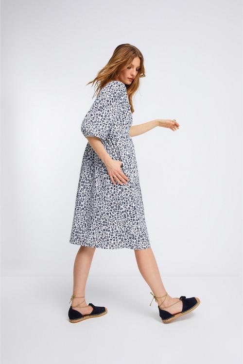  ÇİÇEK DESENLİ BALON KOL A KESİM MİDİ ELBİSE