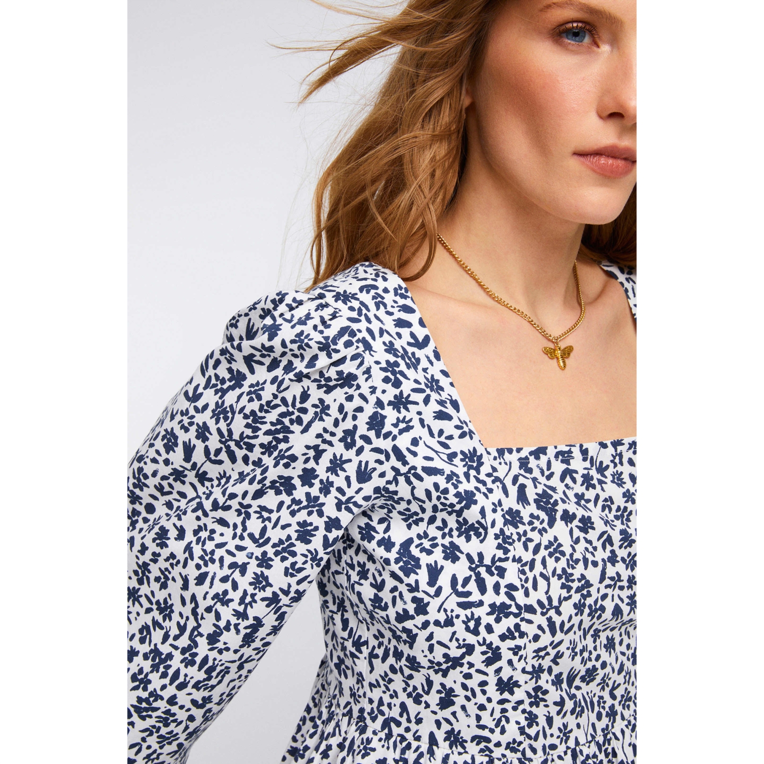 ÇİÇEK DESENLİ BALON KOL A KESİM MİDİ ELBİSE