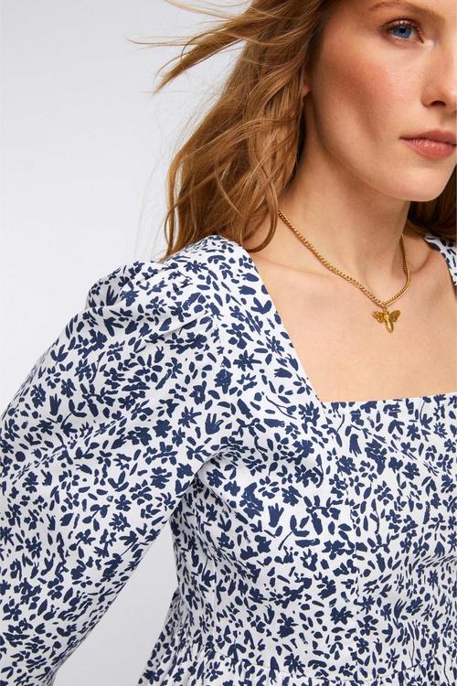  ÇİÇEK DESENLİ BALON KOL A KESİM MİDİ ELBİSE