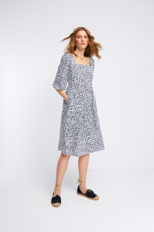  ÇİÇEK DESENLİ BALON KOL A KESİM MİDİ ELBİSE