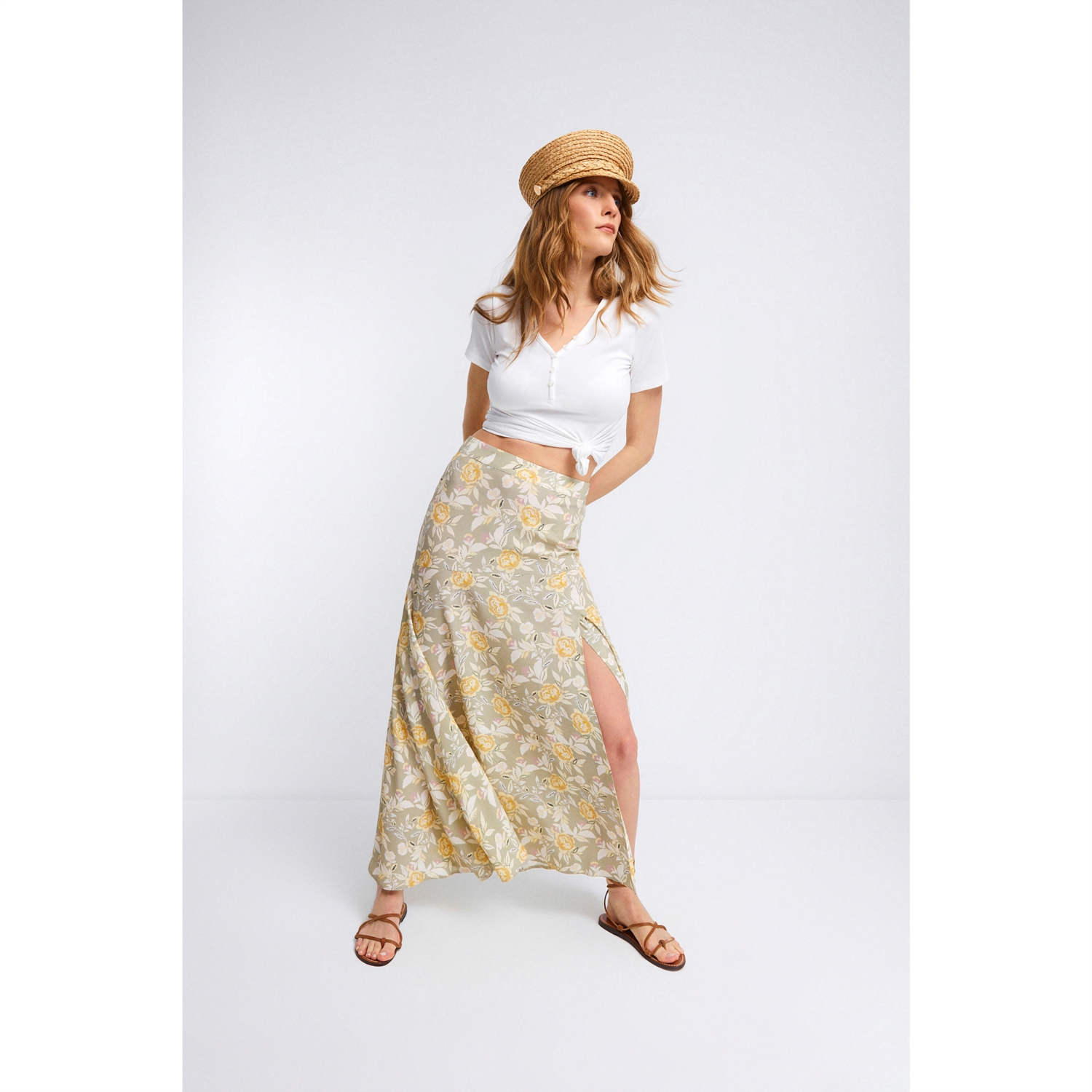 ASİMETRİK KESİM MİDİ KLOŞ ETEK